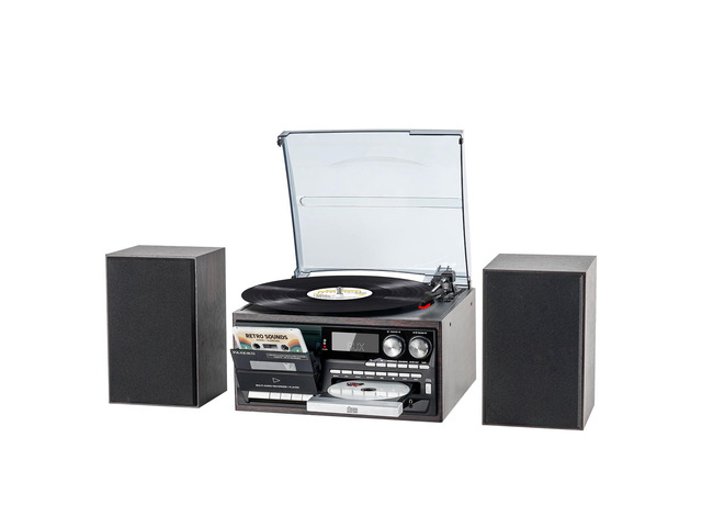 10 in 1 Vintage Record Player with Bluetooth, 3-Speed Turntable, CD Cassette USB SD MMC Playback, AM FM Radio, Remote Control and Dual Stereo Speakers