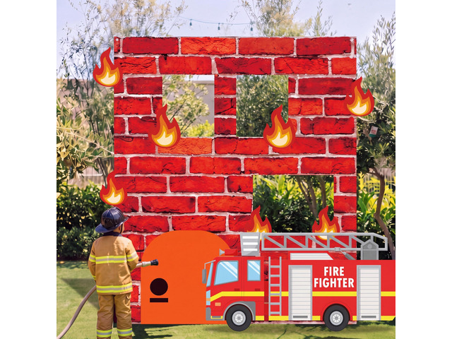 2 Pcs Firefighter Party Decorations Fire Truck Birthday Backdrop Two The Rescue Birthday Decorations, Firetruck Firefighter Background, Photo...
