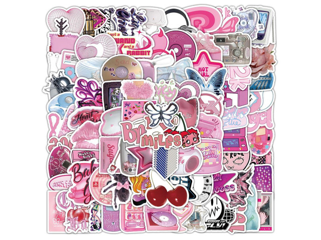 100Pcs Pink Y2K Stickers, Aesthetic Coquette Preppy Sticker Pack, Waterproof Cyber Trend Vinyl Decals for Water Bottles Laptop, Cute 2000s Retro...