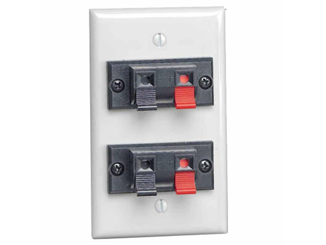 1-Gang Double Spring Clip Device Audio/Video Wallplate, Standard Size, Polymer Break Resistant, Box Mount, White, 40952-2PW