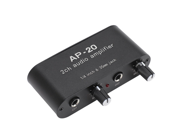 Dual Channel Sound Amplifier, Balanced 1/4 Inch 6.35mm Gain Independent Adjustment Stereo Preamplifier with Aluminum Chassis, for Instruments,...