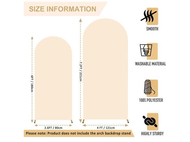 Wedding Arch Cover Set of 2 Beige Arch Stand Covers 7.2FT 6FT Spandex Fitted Arch Covers Stretchy Backdrop Round Top Balloon Arched Backdrop Cover...