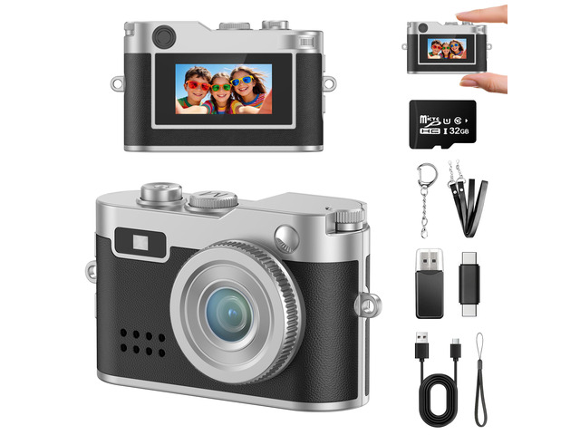 Mini Keychain Digital Camera, 18g Ultra-Light Portable Small Camera with 32GB Card, 1080P HD Video & 2MP Photo, Small Pocket Camera with Flash &...
