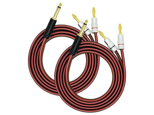 2Pack Gold-Plated 1/4' TS Mono to Banana Plug Speaker Cable - 14AWG OFC Copper Audio Cable for Guitar, Mic & DJ Equipment, Dual PVC Shielded, Hi-Fi...