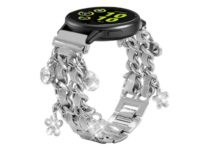 20mm Stylish Metal Band Compatible with Garmin Vivoactive 5 / Vivoactive 3,Flower Pretty Chain Strap Compatible with Garmin Venu Sq/Venu Sq 2/Venu...