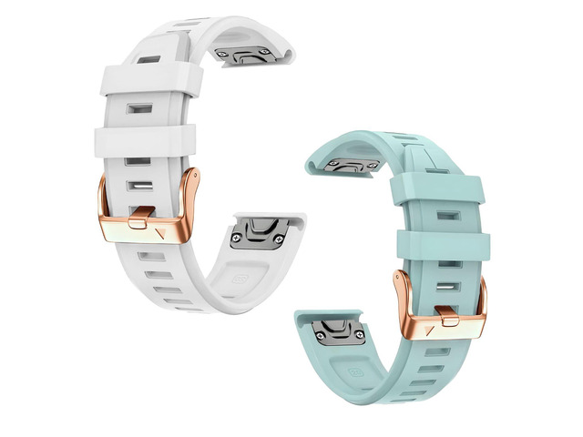 20mm Watch Band for Garmin fenix 5s 6s 7s, Quickfit 20 Bands Rose Gold Silicone WHITE and SEA FOAM Bundle