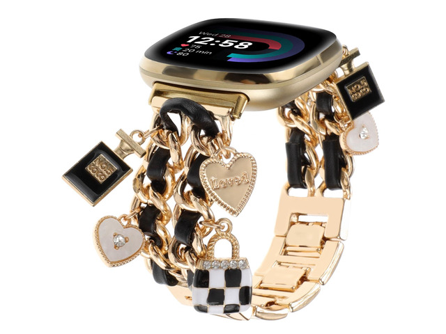 Stylish Metal Wristband Compatible with Fitbit Versa 4/Versa 3 Bands/Sense 2/Sense Band,Cute Strap with Love Cross Unique Pendants Chain Charms...