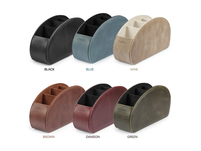 Remote Control Holder with 5 Pockets - Store DVD, Blu-Ray, TV, Roku or Apple TV Remotes - Real Leather with Suede Lining - Slim, Compact Living or...