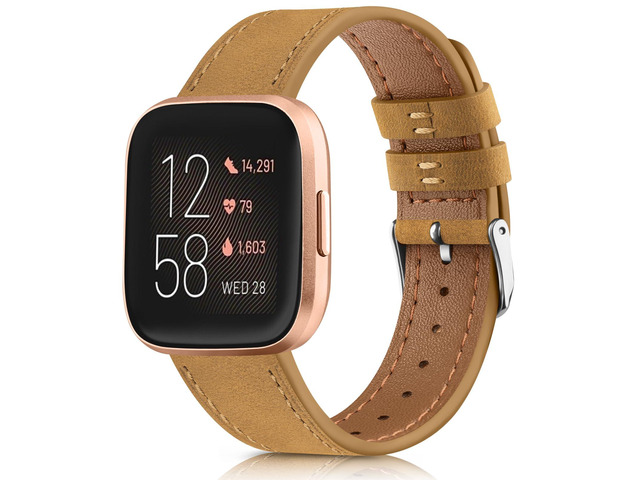 Band Compatible with Fitbit Versa 2 Bands - Genuine Leather Band Replacement Strap for Women & Men