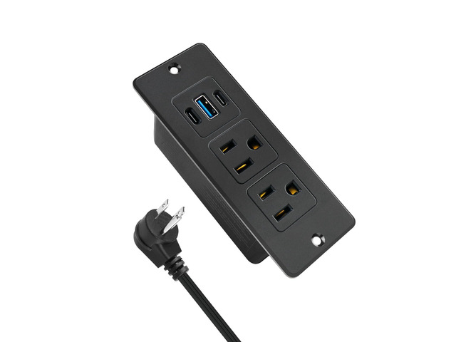 USB C Recessed Power Strip Fast Charge 20W 2 Outlets 3 USB Ports ETL Mountable Furniture Charging Station 2 USB-C & 1 USB-A Flat Plug 6.56Ft...