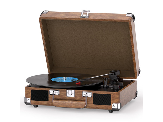 Record Player with Built-in Speakers, Vintage Bluetooth Turntable 3 Speed Suitcase Vinyl Record Player with Bluetooth Input, Bass & Treble Control,...