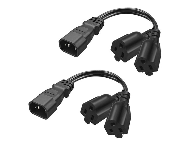2 Pack IEC320 C14 to NEMA 5-15R Y Splitter Power Adapter Cable,PDU/UPS Interface C14 Male Plug to 2 x 5-15R Household 3 Pin Female Socket AC Power...