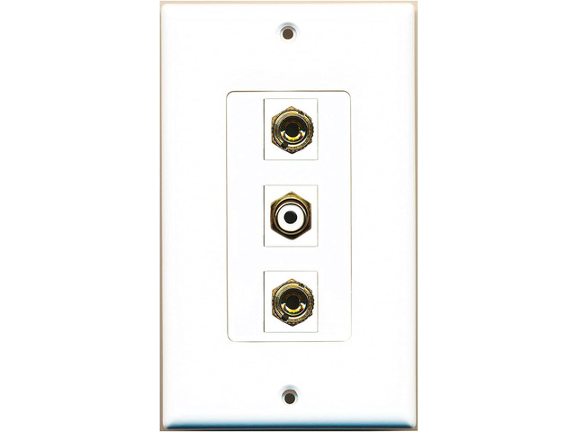 1 Port RCA White 2 Port Banana Speaker Decorative Wall Plate - White