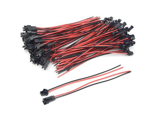 100PCS 50Pair JST SM 2PIN 24AWG Female and Male Connection Plug with Red Black Terminal Connector Wire Cable for LED Light Strip 5.9