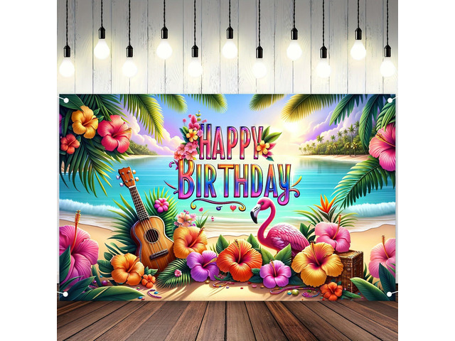 Hawaiian Birthday Banner 71x43 Inch Luau Party Decorations Hawaiian Party Decorations Tropical Backdrop Summer Backdrop for Pool Party Backyard...