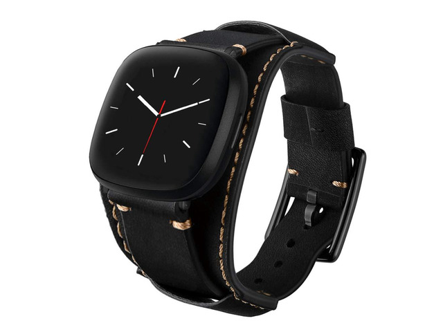 Compatible with Fitbit Sense/Versa 3 Bands Genuine Leather Cuff Band Replacement Strap with Stainless Steel Clasp Compatible for Fitbit Versa 3...