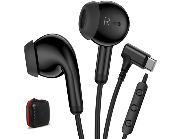USB C Earbuds Wired Type C Headphone Earphones for iPad 10th Black C Plug Headphones for iPhone 17 Pro 16 15 for Samsung S26 S21 S25 S24 with...