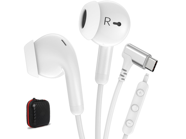 ACANACA USB C Earbuds Wired Type C Headphone Earphones for iPad 10th White C Plug Headphones for iPhone 17 Pro 16 15 for Samsung S26 S21 S25 S24...
