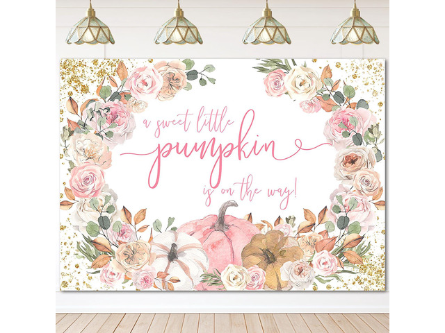 Pumpkin Baby Shower Backdrop Pink Fall Baby Shower Decorations Little Pumpkin is on The Way Banner, Pumpkin Baby Shower Banner, Photo Booth...