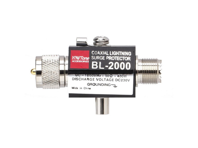 BL-2000 UHF Coaxial Lightning Surge Arrester, 0-2500MHz 50 Ohms Lightning Surge Protector Male to Female to Female UHF Connector (PL259 Male to...