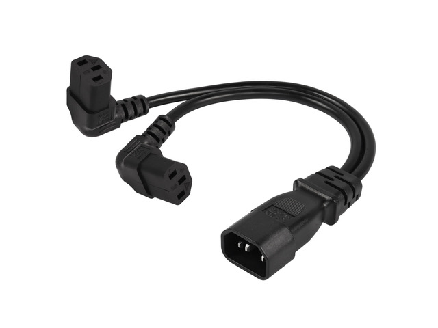 1FT C14 to 2 x C13 Y Splitter Extension Power Cable, UPS Server IEC 320 C14 Male to Up Angle Dual C13 Female Power Cord(c14-2c13u)