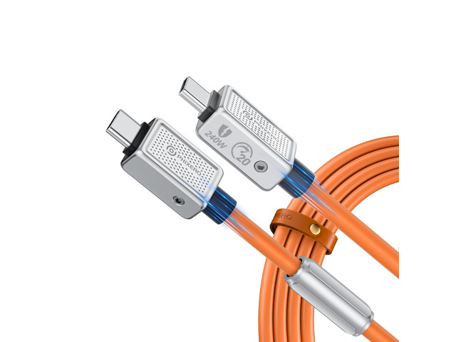 240W USB C to USB C Cable, Zine Alloy, 20Gbps, 6.6ft, Orange