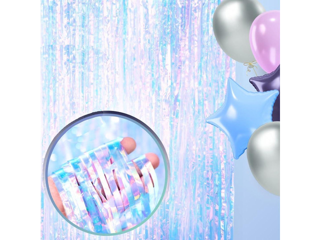 Iridescent Foil Fringe Curtain Backdrop, 3.3 x 8 FT, 2 PCS, Holographic Tinsel Streamers for Photo Booth, Birthday Party, Bridal Shower, Baby...