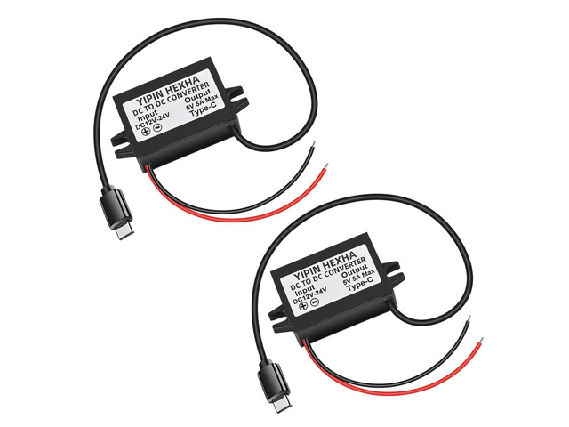 DC 12V/24V to 5V USB C 5A 25W Step Down Converter Type-C Interface Buck Module Waterproof Power Adapter e (2-Pack)