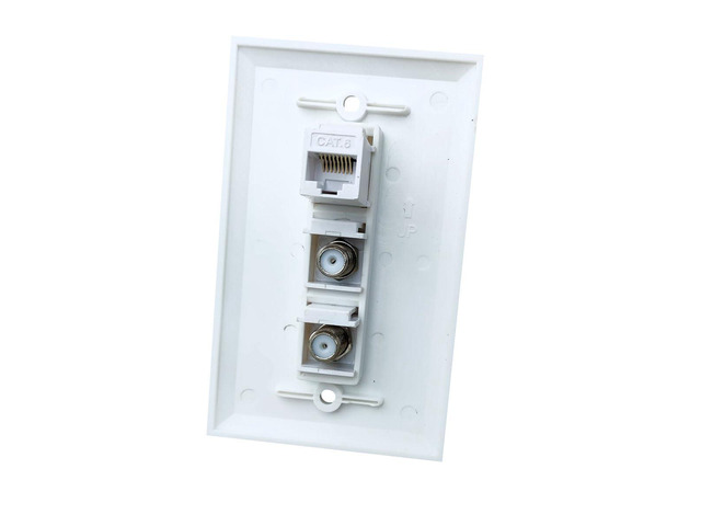 Single Gang 2 Coax 1 CAT6 Ethernet Wall Plate - Dual Coaxial Cable TV and 1 Cat 6 RJ45 Keystone Jack Faceplate - White
