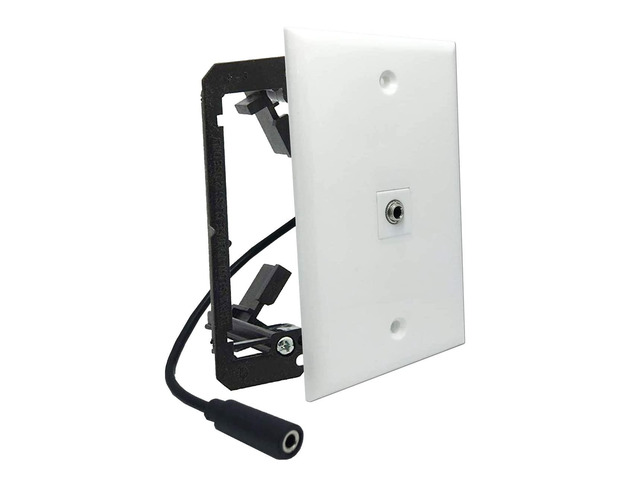 3.5mm Stereo Headphone Wall Jack, Female to Female Audio Connectors, in-line Modular, with Extension Cable and Mounting Bracket, Aux Wall Plate