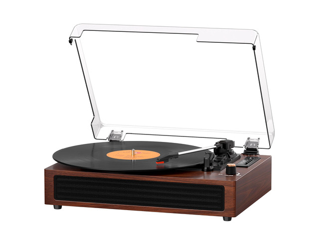 Vinyl Record Player Bluetooth Turntable, 3-Speed Retro Vinyl Player with Built-in Speakers,AUX in, Auto Stop,USB Recording, Belt-Drive LP Player Brown