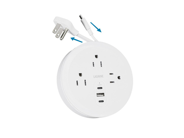 Travel Power Strip, Travel Essentials, Cruise Essentials, 3 AC Outlets, 3 USB Charging Ports (2 USB-C), Plus a Built-in USB-C Cable - for...