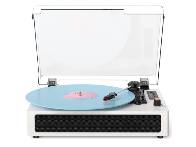 Vinyl Record Player Bluetooth Turntable, 3-Speed Retro Vinyl Player with Built-in Speakers,AUX in, Auto Stop,USB Recording, Belt-Drive LP Player White