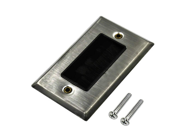 Wall Plate Brush Cable Pass Through Single Gang Stainless This stainless steel single-gang brush wall plate organizes cable pass-through for HDTV...