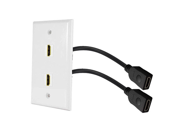 2 Ports HDMI 2.1V Wall Plate, 48Gbps, 3D, 8K@60Hz 4K@120Hz Dynamic HDR eARC, Solder-free Pass Through Outlet Socket Face Cover for Home Theater,...