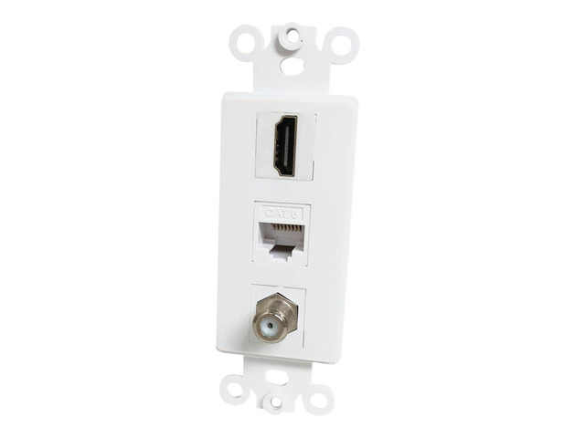 4K/8K HDMI and Ethernet Coax Wall Plate Insert - HDTV Cable CAT6 RJ45 Coaxial Keystone Insert for Midsize/Oversize Decorator Faceplate