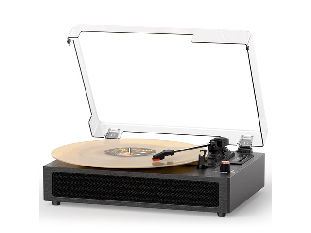 Bluetooth Turntable Vinyl Record Player, 3-Speed Record Player with Built-in Speakers,USB Recording, AUX in Auto Stop, Belt-Drive LP Player Grey