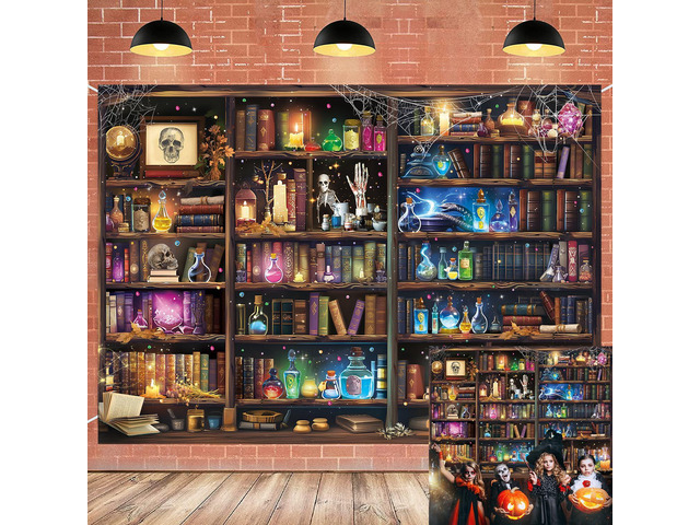 Halloween Laboratory Backdrop Magical Bookshelf Skull Poison Apothecary Mad Scientist Laboratory Photography Background Kids Halloween Birthday...