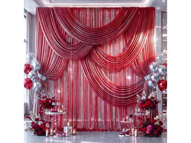 Wedding Arch Draping Fabric 28' x19FT Wine Red Shimmery Sheer Fabric Drapes 4 Panels Arch Backdrop Curtains for Wedding Decor Ceremony Birthday...