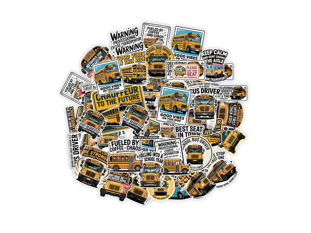 (1.5-2.5 Inch) 60Pcs School Bus Driver Stickers Pack, Funny Back to School Decals Waterproof Vinyl for Laptop Water Bottle Phone Notebook Gifts...