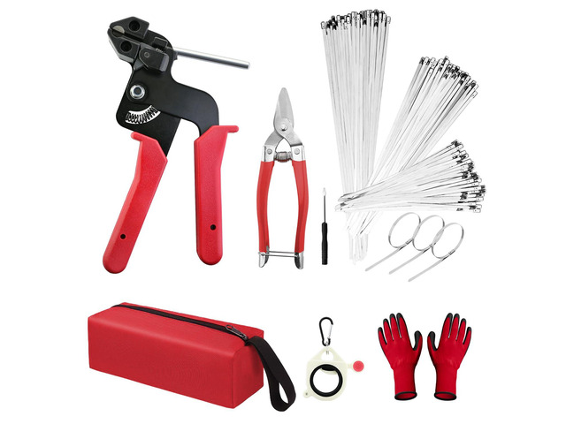Metal Zip Ties with Stainless Steel Cable Tie Gun, Special Tool For Fastening and Cutting Steel Zip Ties, 50 Each of 8, 12, 16 Inch Uv Resistant...