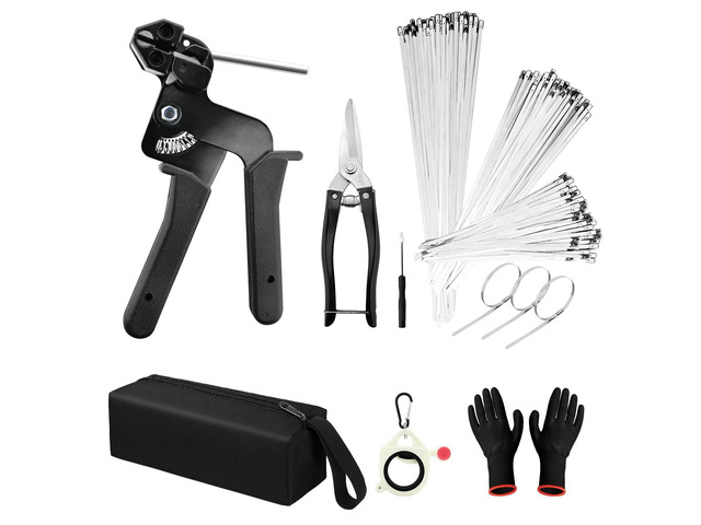 Metal Zip Ties with Stainless Steel Cable Tie Gun, Special Tool For Fastening and Cutting Steel Zip Ties, 50 Each of 8, 12, 16 Inch Uv Resistant...