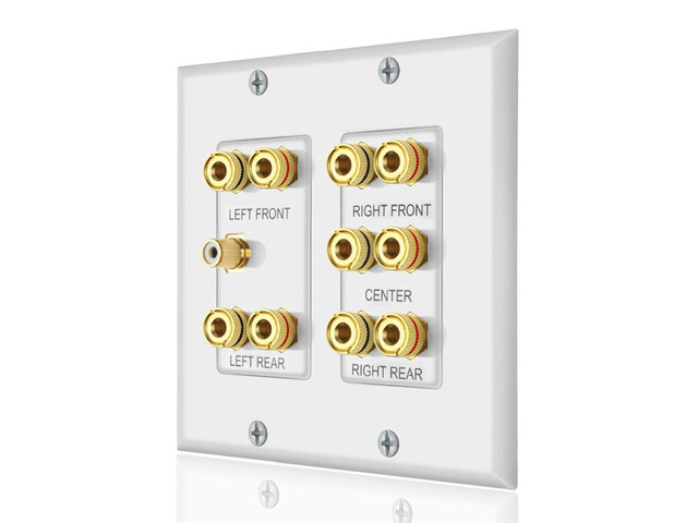 Home Theater 5.1 Surround Sound Distribution Wall Plate 10 Banana Binding Post Coupler, For 5 Speakers, 1 RCA for Subwoofer