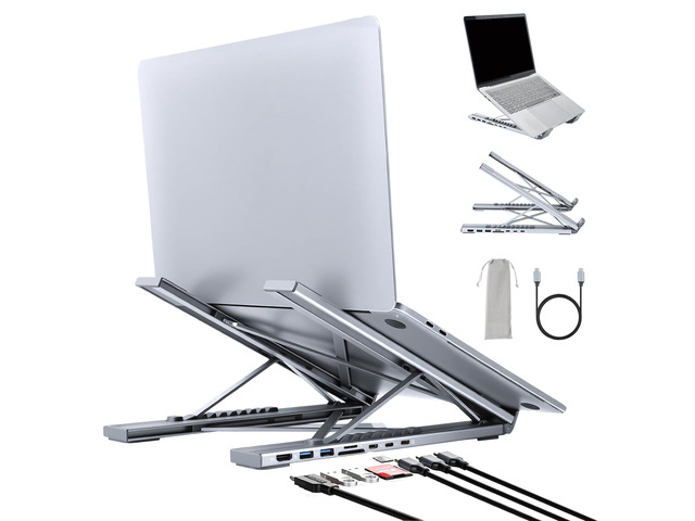 8 in 1 USB C Laptop Stand Docking Station with Type-C Cable Adjustable Laptop Riser Hub 4K 30Hz PD 100W Portable Notebook Dock Stand for MacBook,...