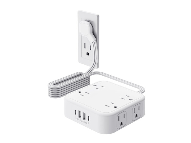 8-Outlet Power Strip with 6 USB Ports (2 USB-C) and Surge Protection, 5ft Flat Plug Extension Cord, 1875W/15A Multi Plug Charging Station for Home...