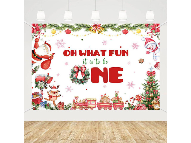 Christmas 1st Birthday Backdrop Banner, Oh What Fun It is to Be One Birthday Party Supplies, Xmas Tree Santa Gifts Snowman Christmas Birthday Party...