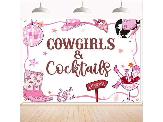 Cowgirls & Cocktails Backdrop - Disco Western Cowgirl Last Rodeo Decor, Pink Rodeo Boot & Horse Western Cowgirl Bridal Shower Decorations,...