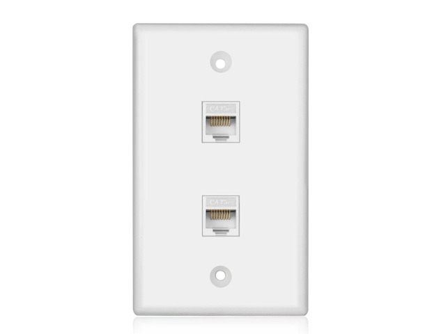 TNP 2-Port CAT5e Ethernet Wall Plate, Dual RJ45 Female Coupler, White White 1-Gang Network Outlet Faceplate Connects Two Cat5e Cables with Rj45...