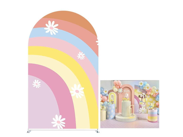 Rainbows Arched Backdrop Covers for Groovy Party Arch Stand Covers Birthday Baby Shower Cake Tablecloth Decor Props
