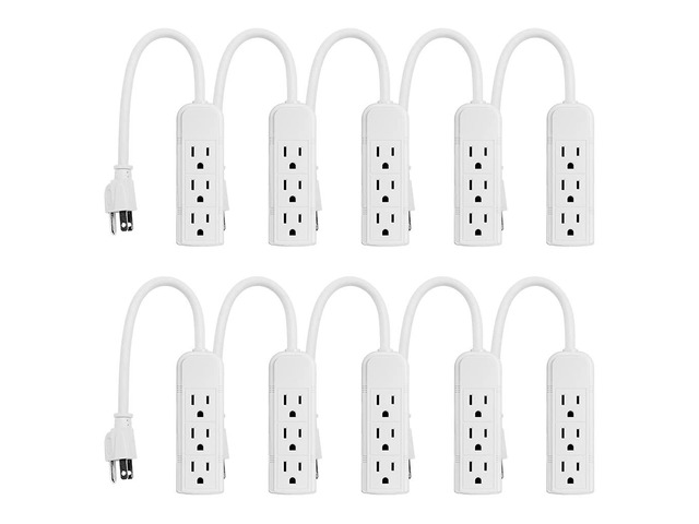 Uninex PS28E WTv2 Compact Grounded 3-Outlet Power Strip, 1-Foot Value Pack, ETL Listed, White, 10-Pack